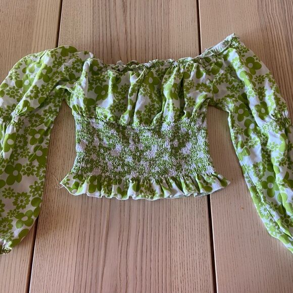 Almost Famous Green and white Floral boho crop top retro blouse- small - Picture 2 of 6